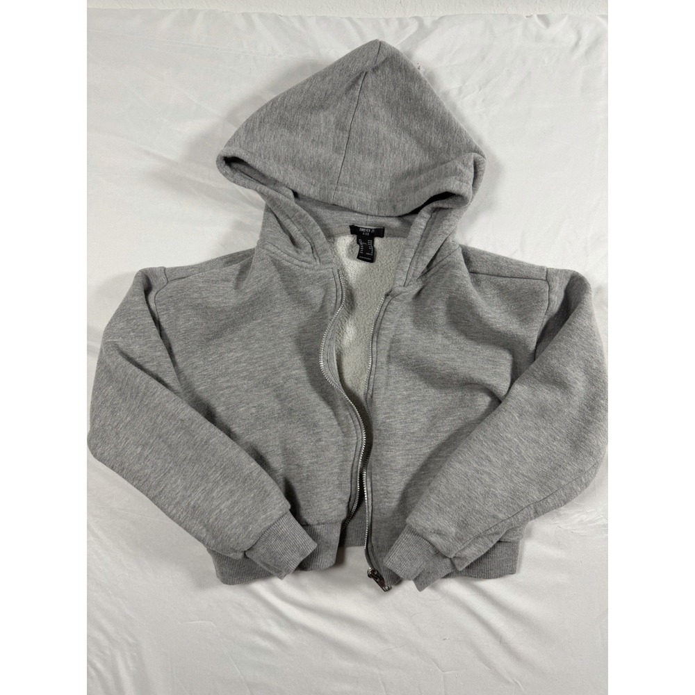 Forever 21 Kids Girls Gray Cropped Zip Up Hoodie Size 9/10 Fleece Lined Jacket